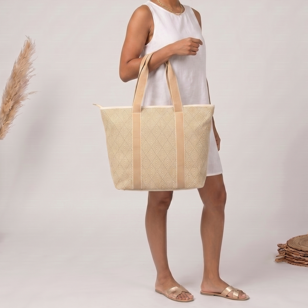 Summer Tote - Gold Geometric basket weave