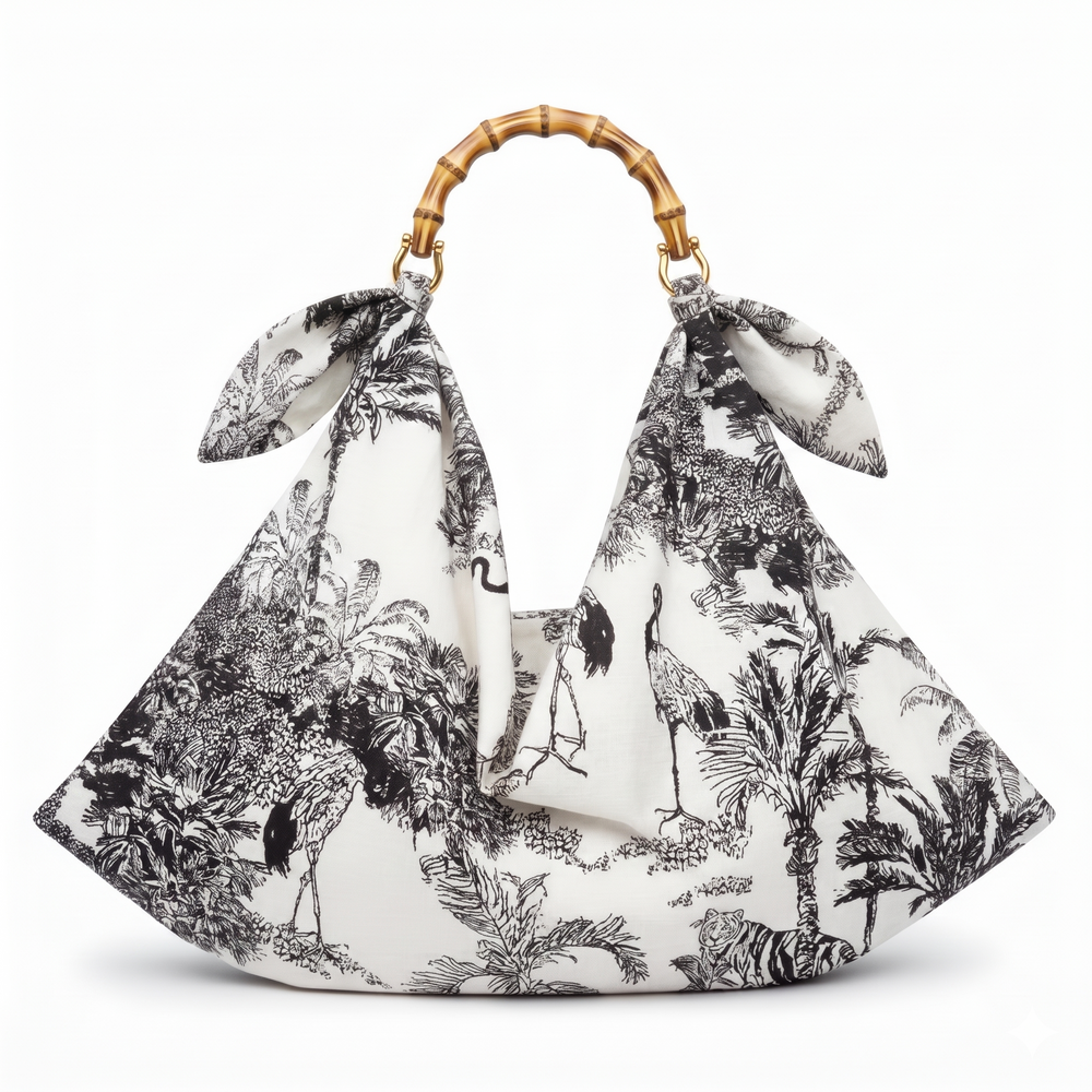 Serendipity Handkerchief Bag - Black & White Crane