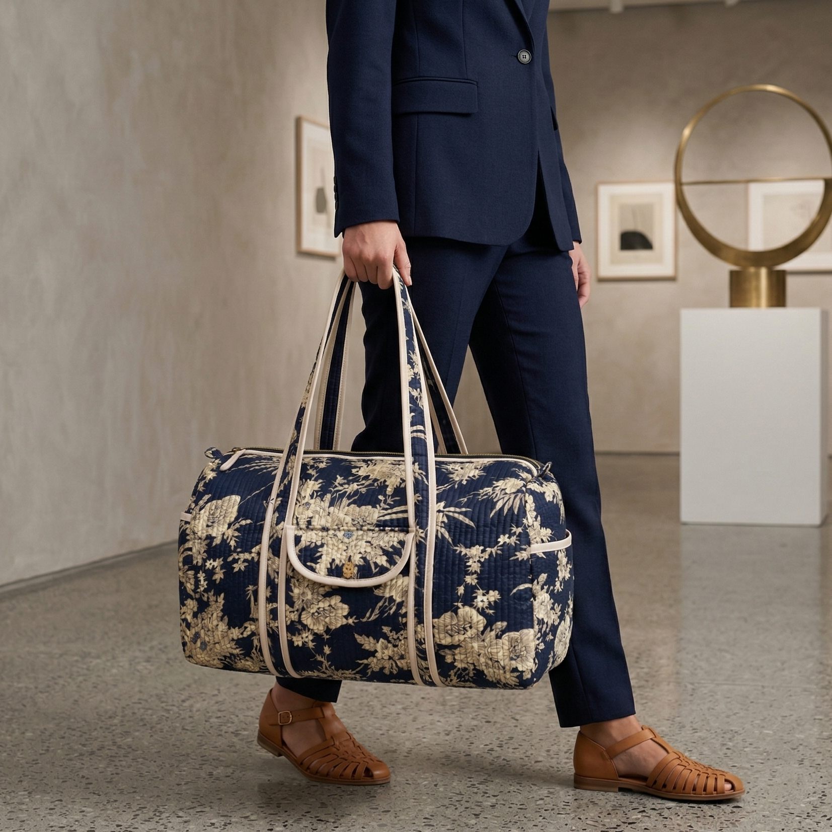 Serendipity Cotton Weekender Duffel Bag - Midnight Blossom