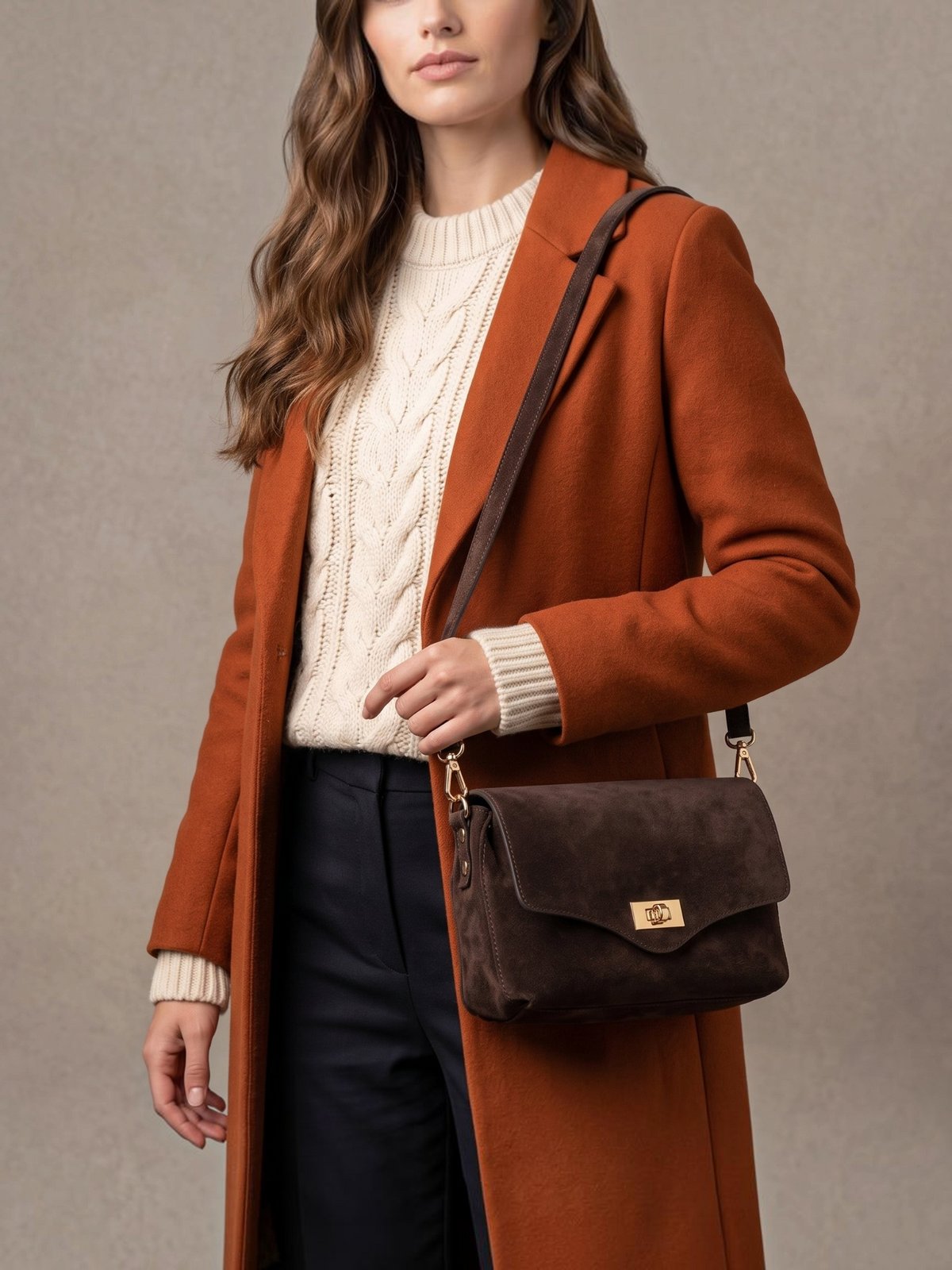 Twist Clasp Suede - Chocolate Midi