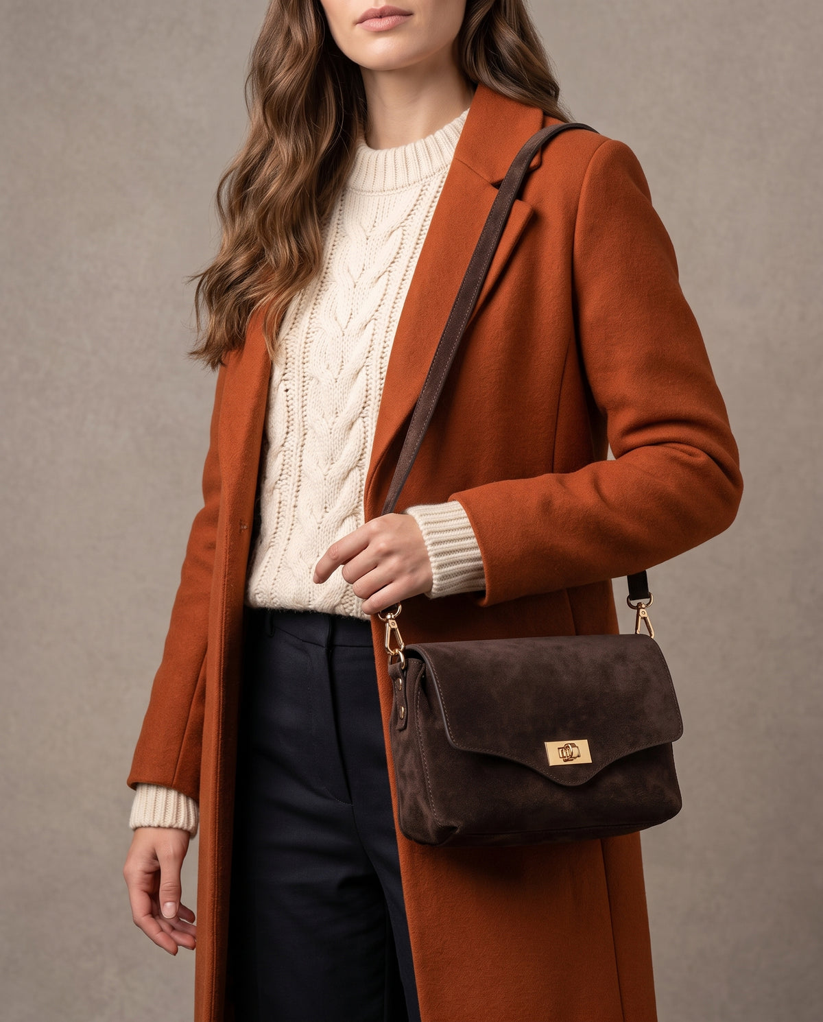 Twist Clasp Suede - Chocolate Midi