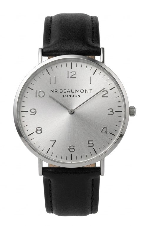 Mr Beaumont numeral dial Leather Black/Silver Case