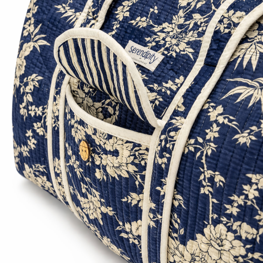 Serendipity Cotton Weekender Duffel Bag - Midnight Blossom