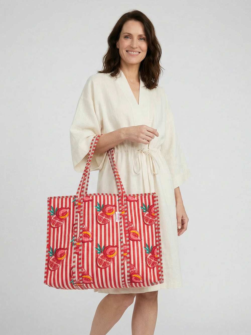 Serendipity Cotton Quilted Tote - Pink Pomegranate