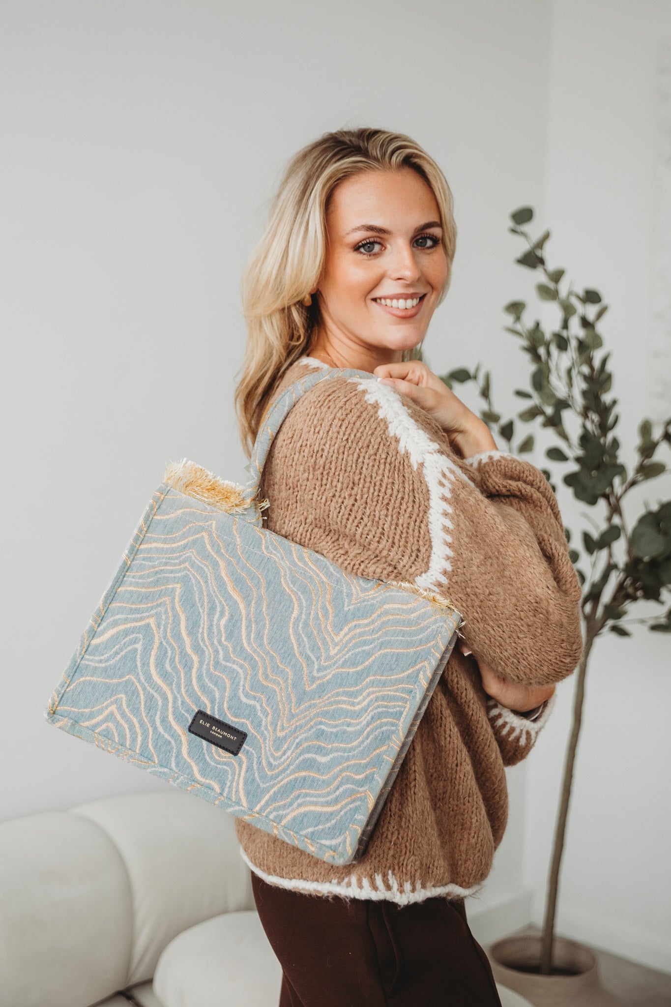 Fabric Tote - Velvet Lt Grey Gold