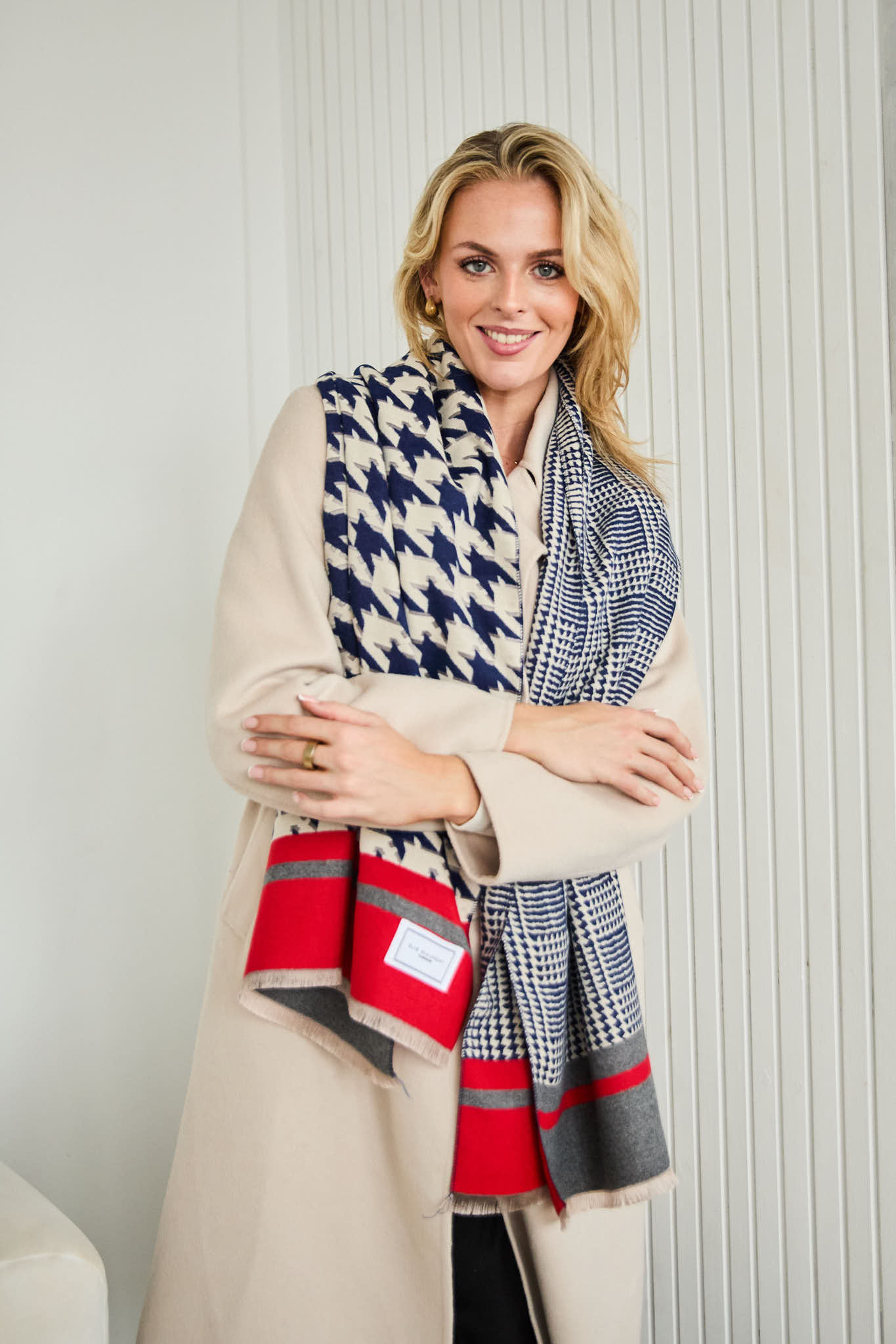 Winter Scarf - Navy Blue Dogtooth Checks