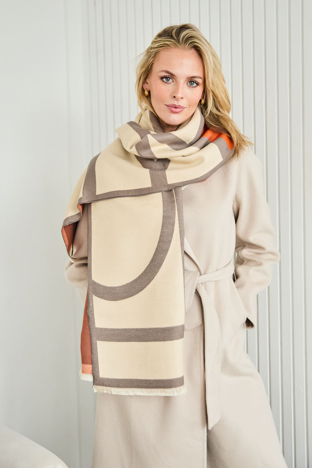 Winter Scarf - Grey Cream Art Deco