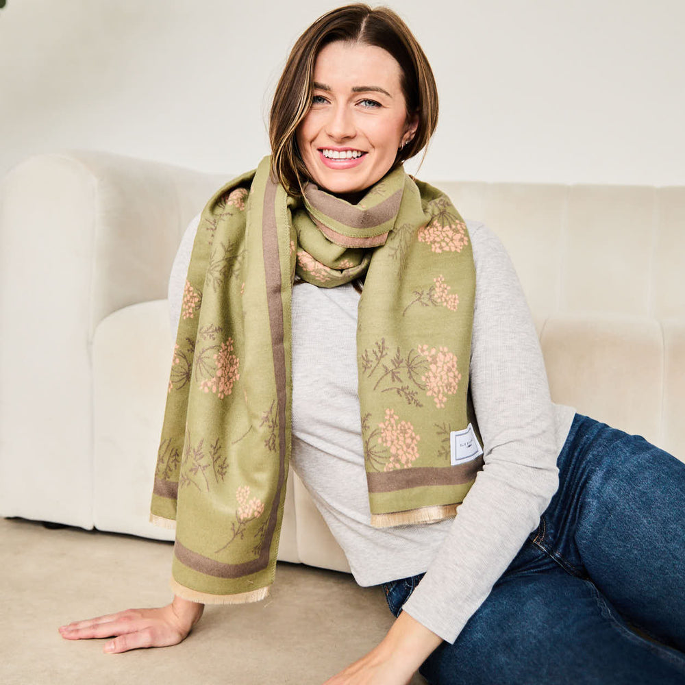 Winter Scarf - Olive + Dusty Rose Floral