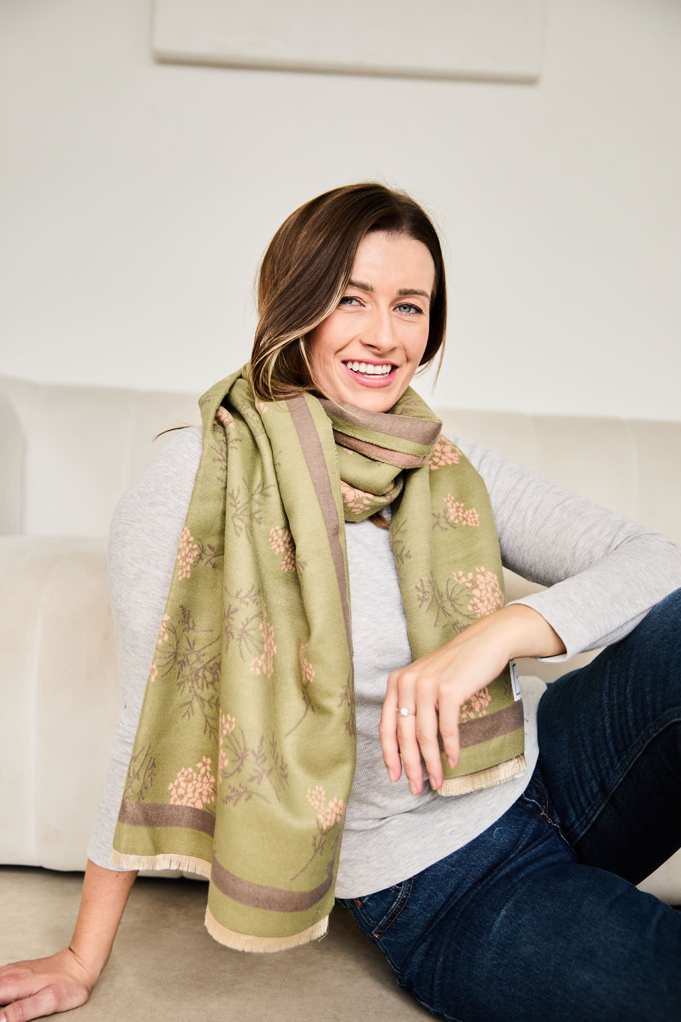 Winter Scarf - Olive + Dusty Rose Floral