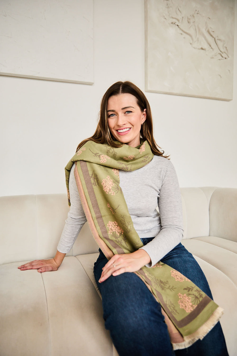 Winter Scarf - Olive + Dusty Rose Floral