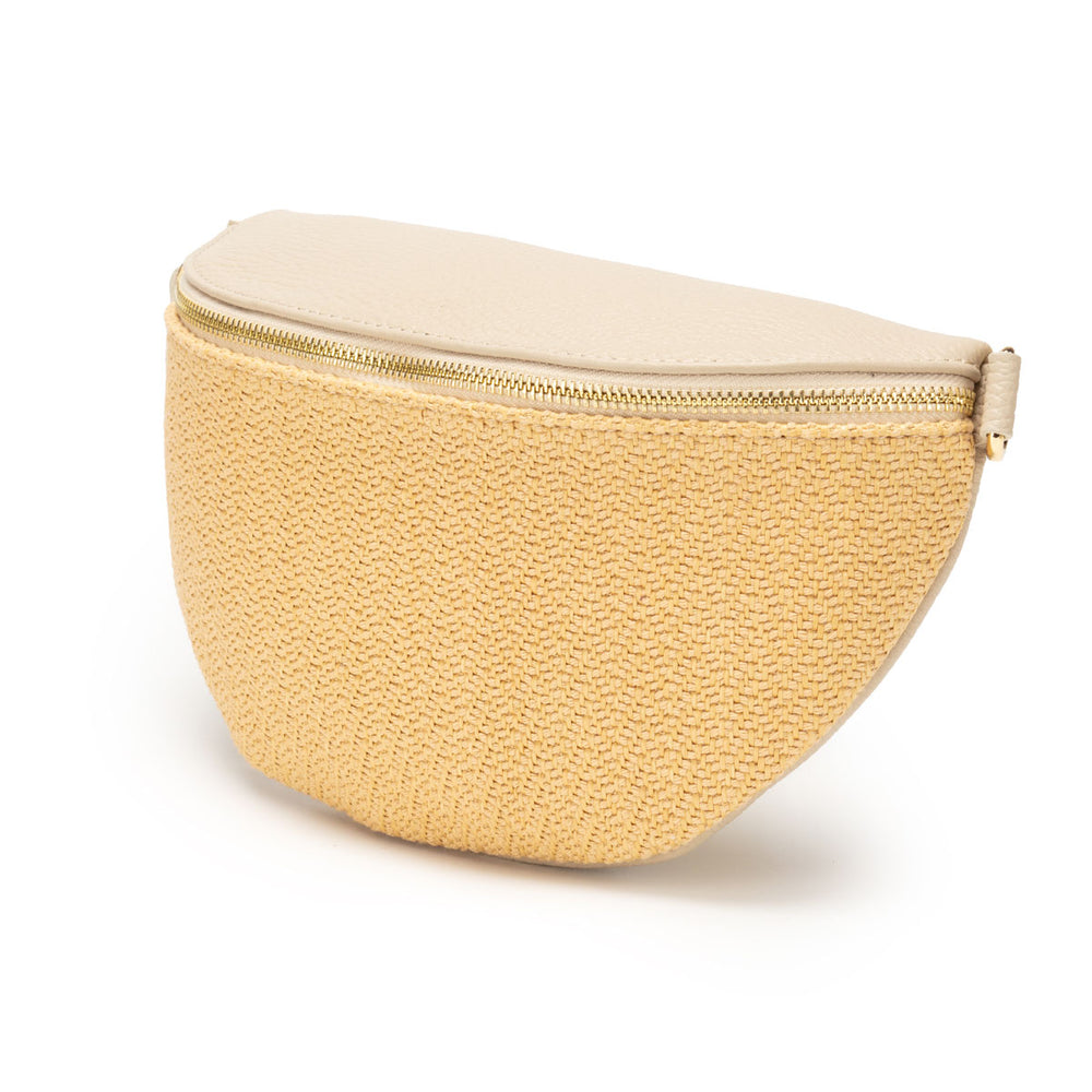 Side View Image of a Raffia Stone Leather  Slingbag for Women by Elie Beaumont