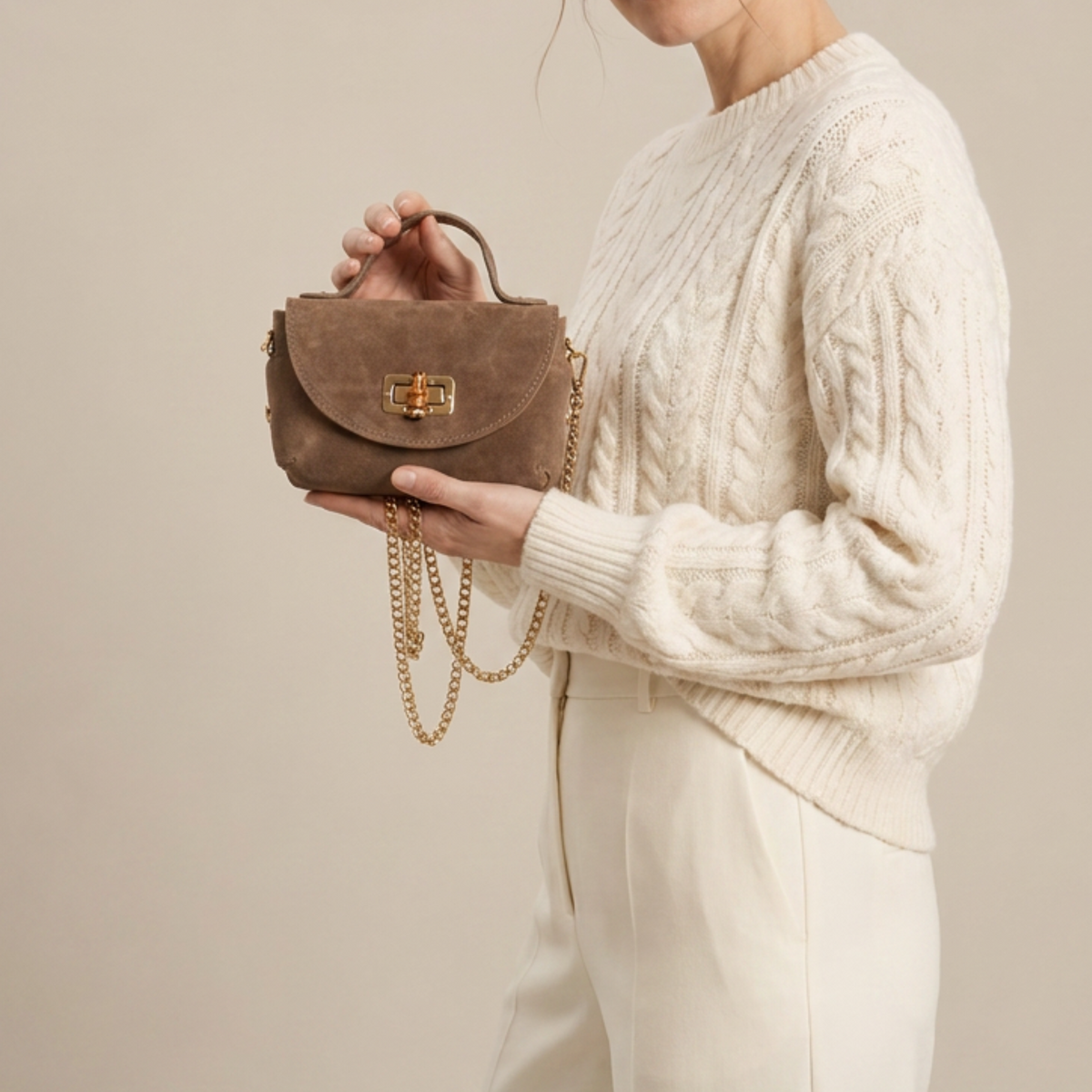 Bamboo Twist Clasp - Mink Suede
