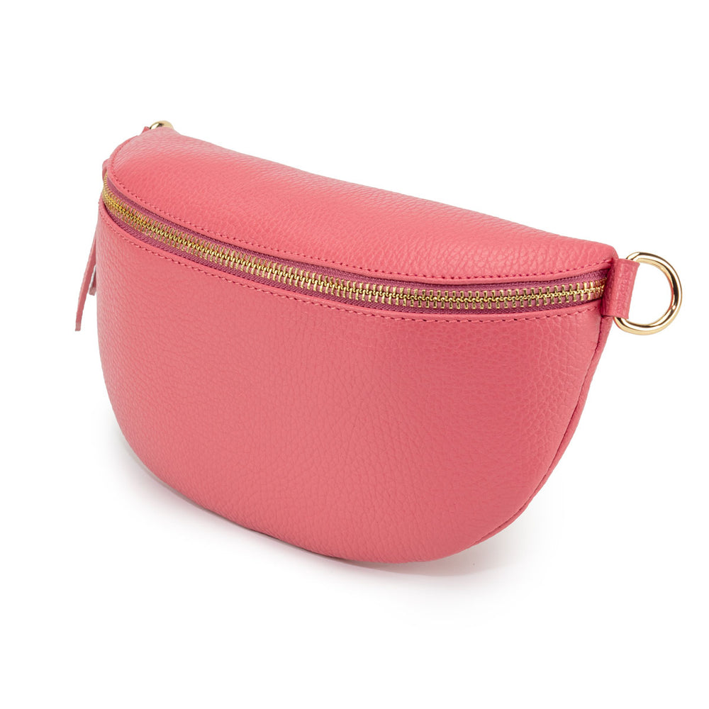 Side View Image of a Strawberry Pink Leather Regular Sized Slingbag for Women by Elie Beaumont