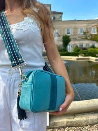 Crossbody Aqua (Orange Aztekenriemen)