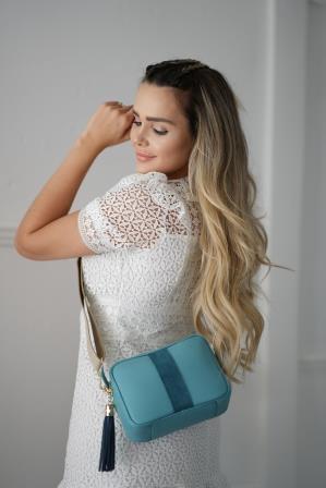 Crossbody Aqua (Orange Aztekenriemen)
