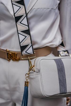 Suede Stripe Crossbody Marble (B/w Abstract Strap)