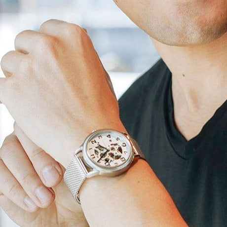 Mr Beaumont Automatic Skeleton Watch Silver Case/Silver Mesh Strap