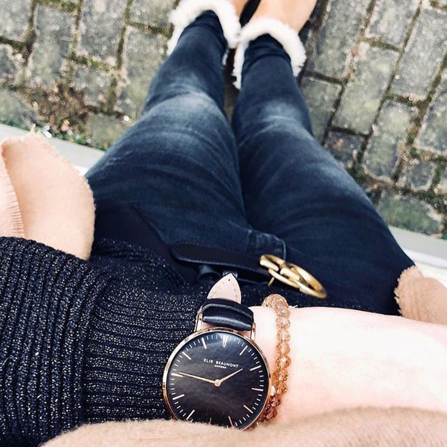 Oxford Large Black Strap Black Dial