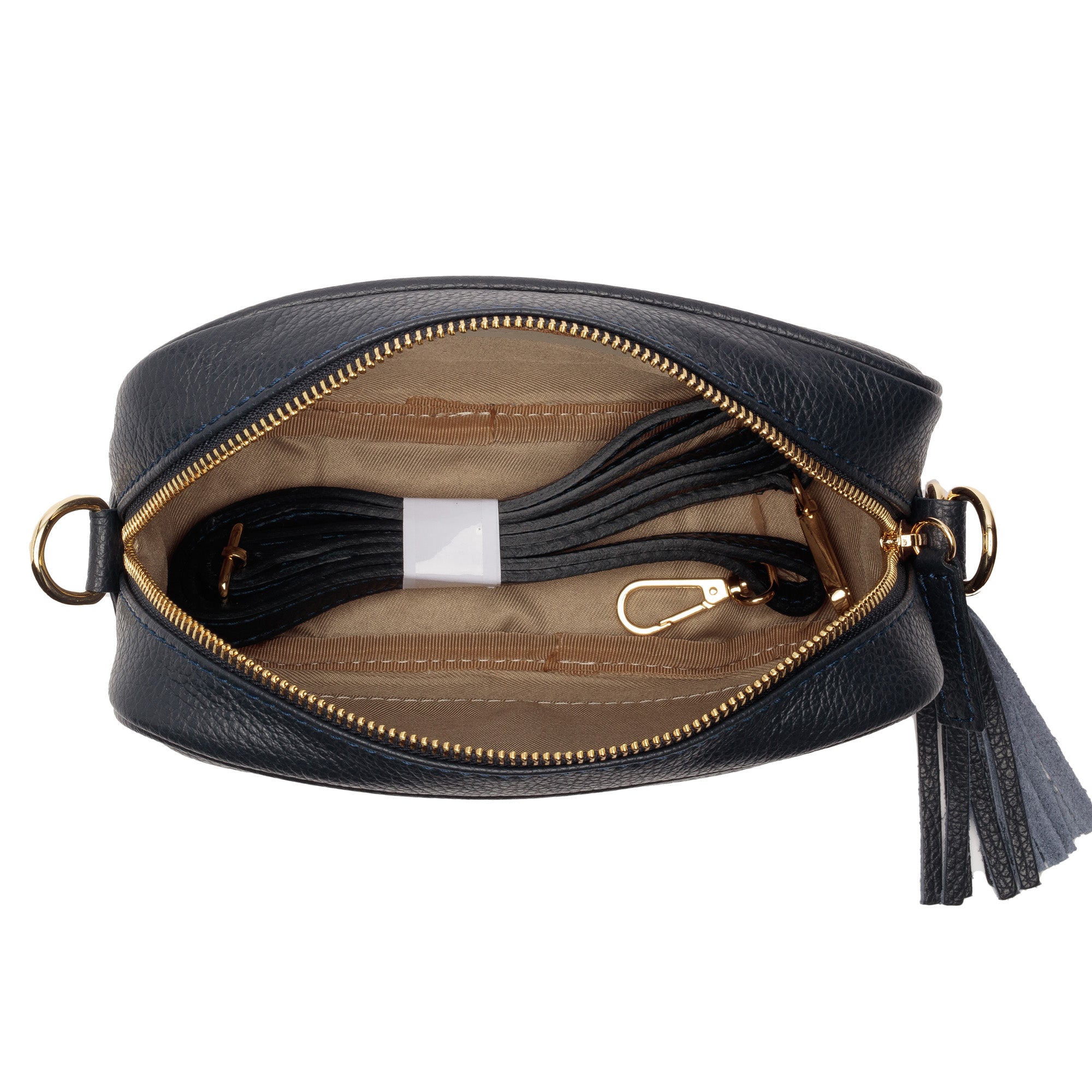 Italian Made Women's Crossbody Handbag | Premium Genuine Leather Bag | Designed in London | Black (Blue Diamond Strap) | Elie Beaumont