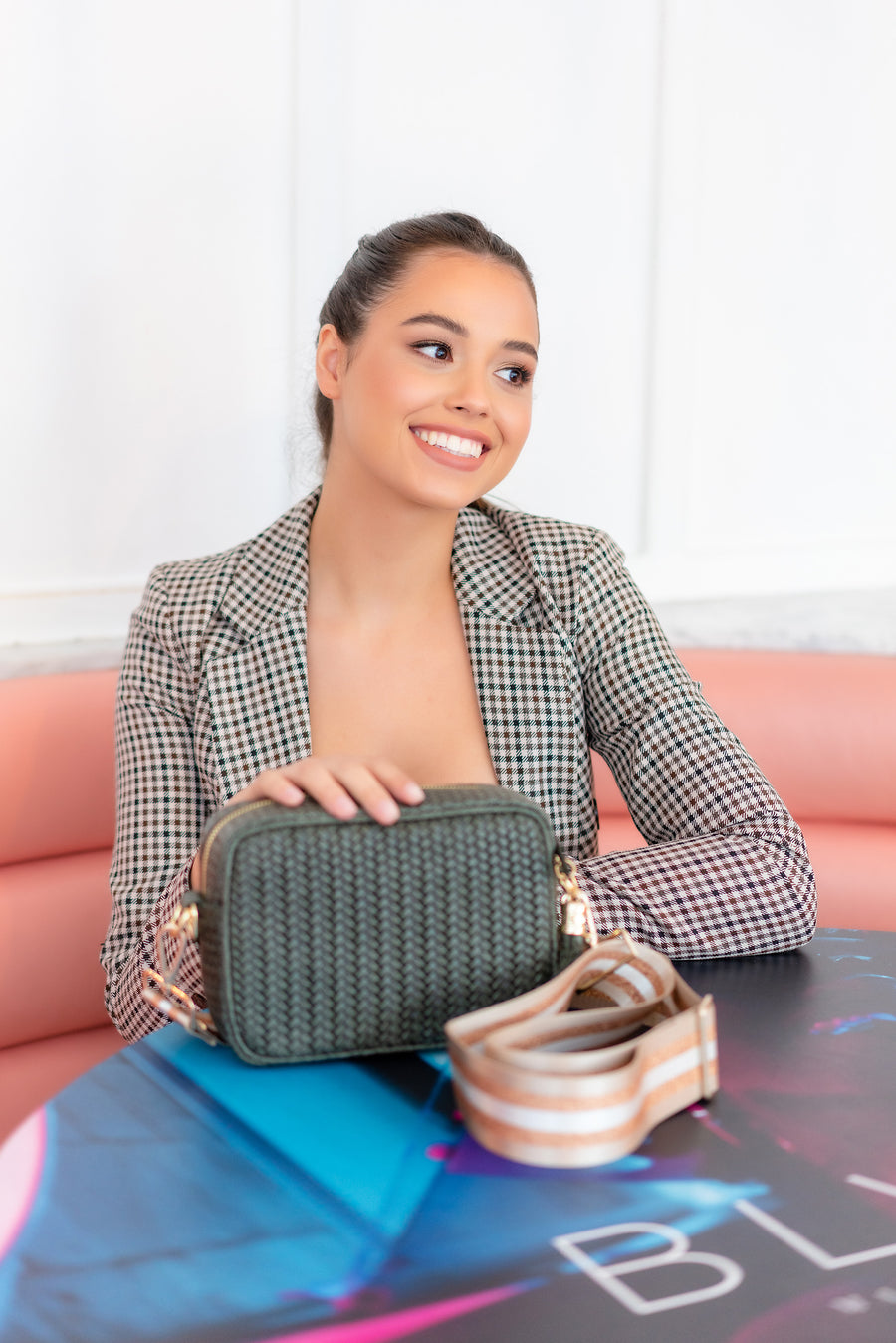 Woven Crossbody Olive (Champagne Stripes Strap)