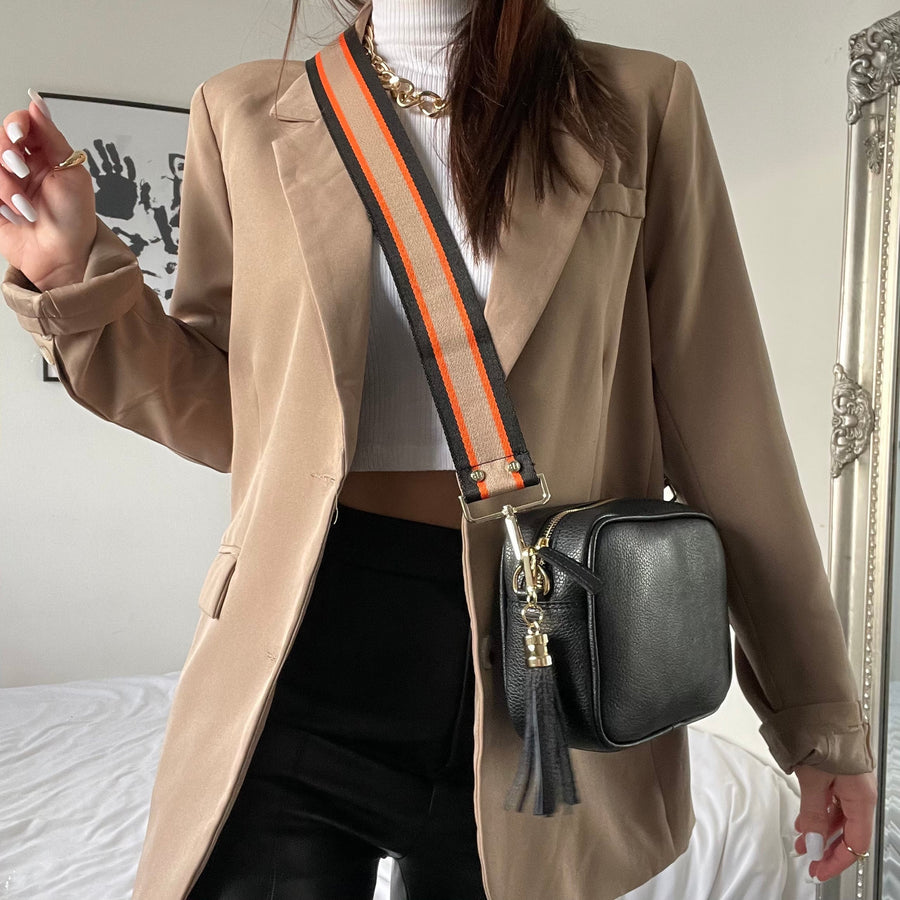 Crossbody Schwarz (Orange-Schwarz-Streifen-Armband)
